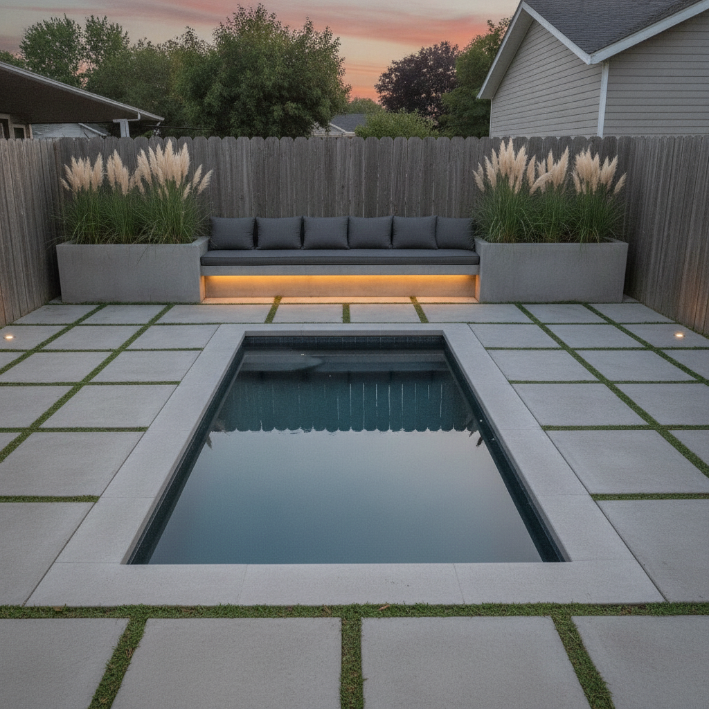 Backyard redesigned in Modern Pool style